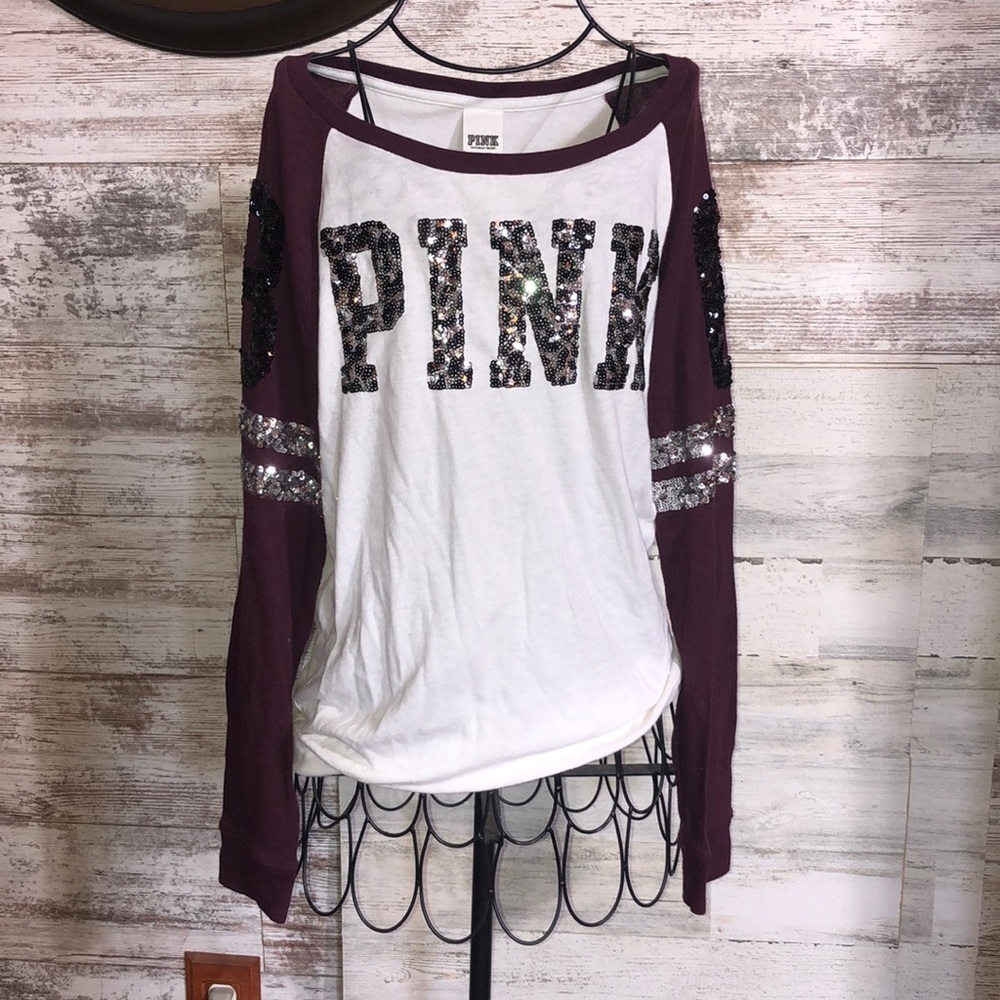 Victoria's Secret pink 86 long sleeve bling shirt loose fitting long sleeve XS‌